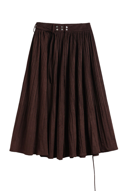Double-Buckle Pleated Long Skirt