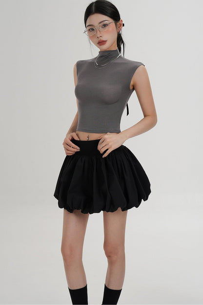 Tencel Silk Mock Neck Crop Top