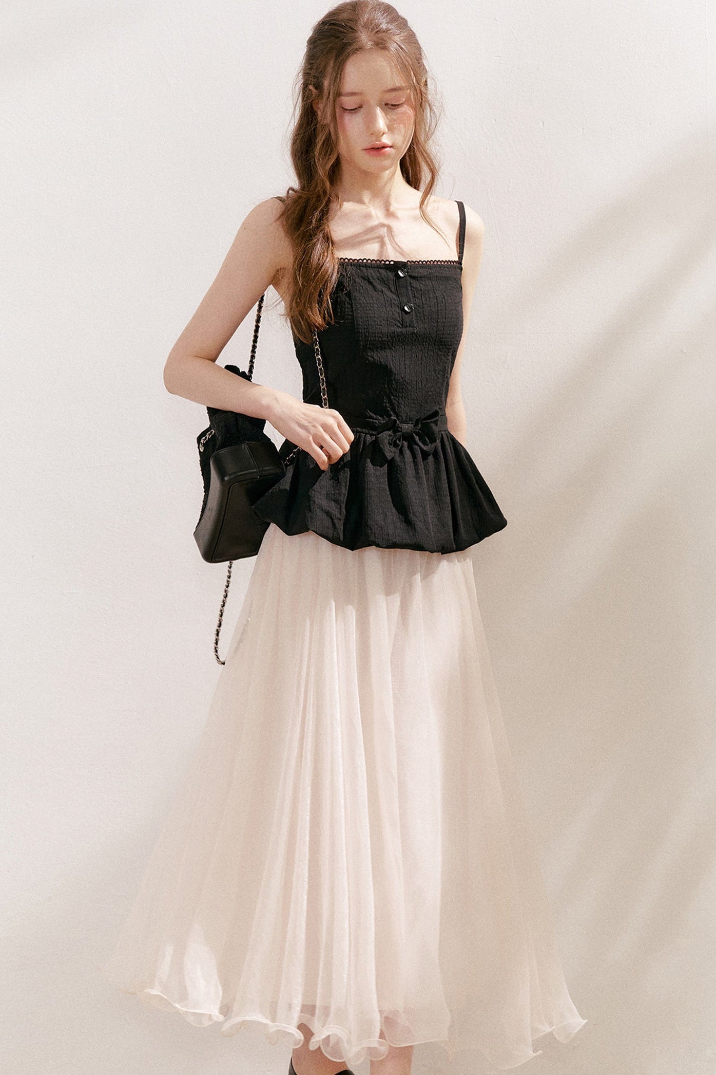 Tencel Linen Cotton Peplum Bow Camisole Top