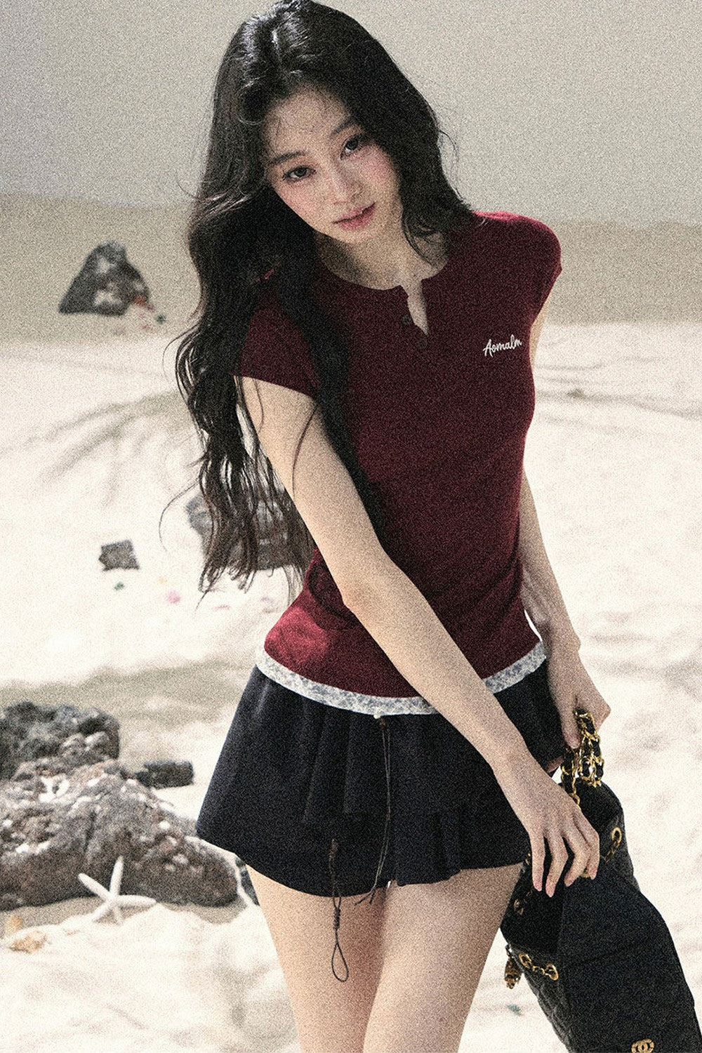 American Style Lace Fake Two-Piece Top