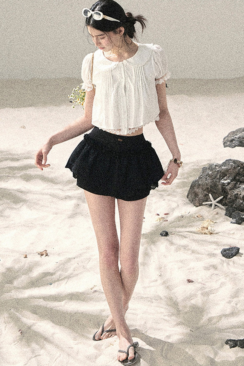 French Style Lace Puff Sleeve Blouse
