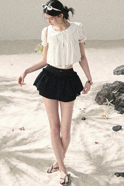 French Style Lace Puff Sleeve Blouse