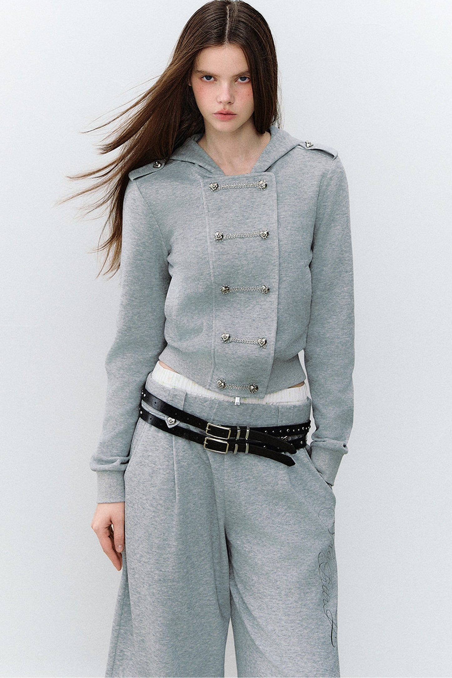 Conjunto de 3 piezas de sudadera con capucha cruzada y pantalones