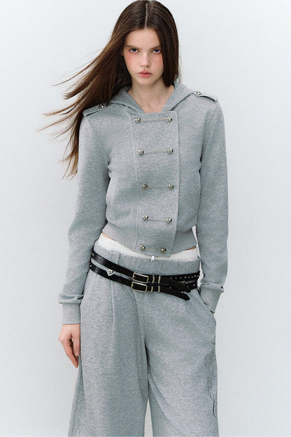 Conjunto de 3 piezas de sudadera con capucha cruzada y pantalones