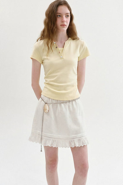 Maglia rétro a blocchi di colore con collo Henley