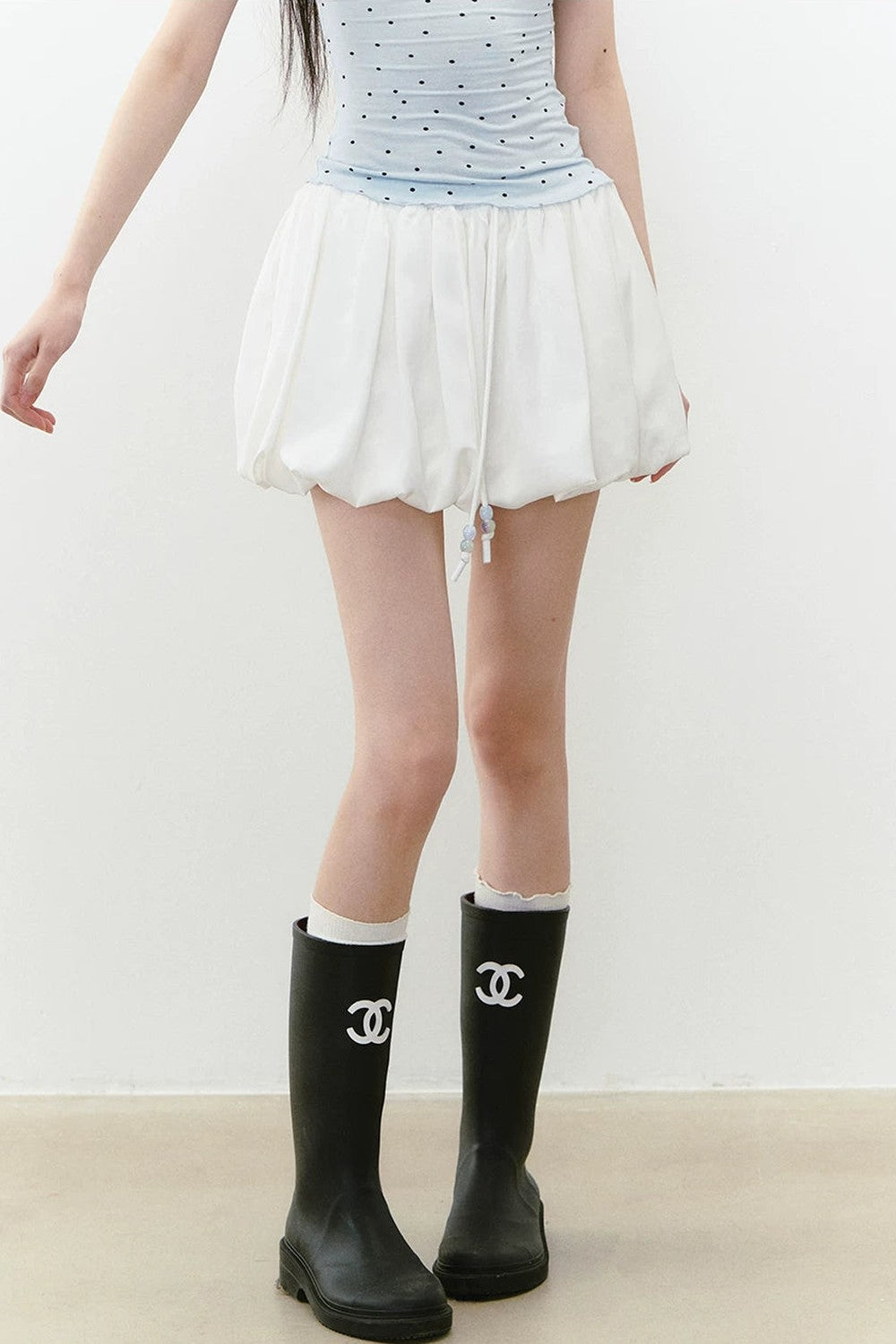 White Acetate Satin A-Line Skirt