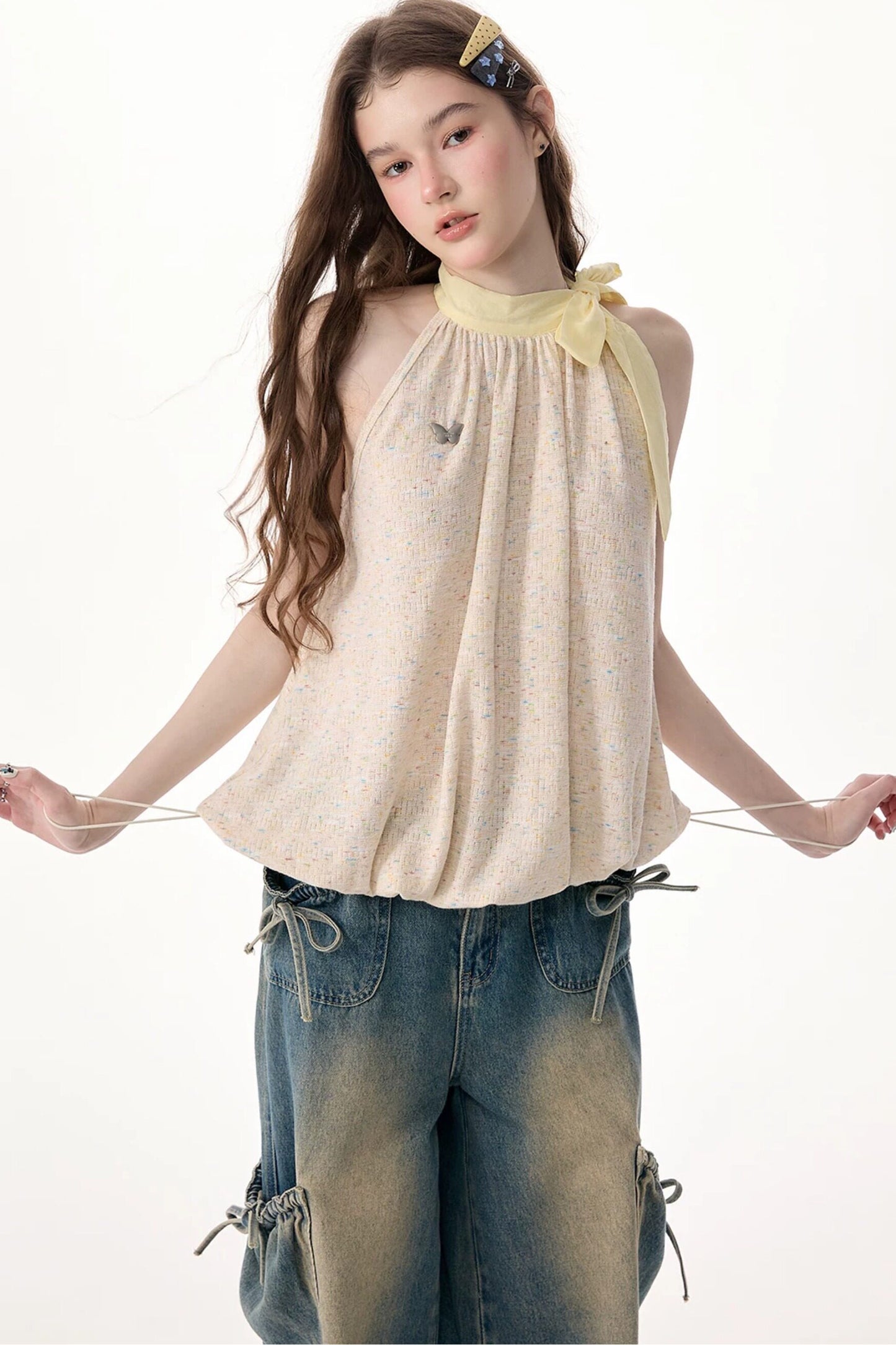 Butterfly Halter Neck Sleeveless Top