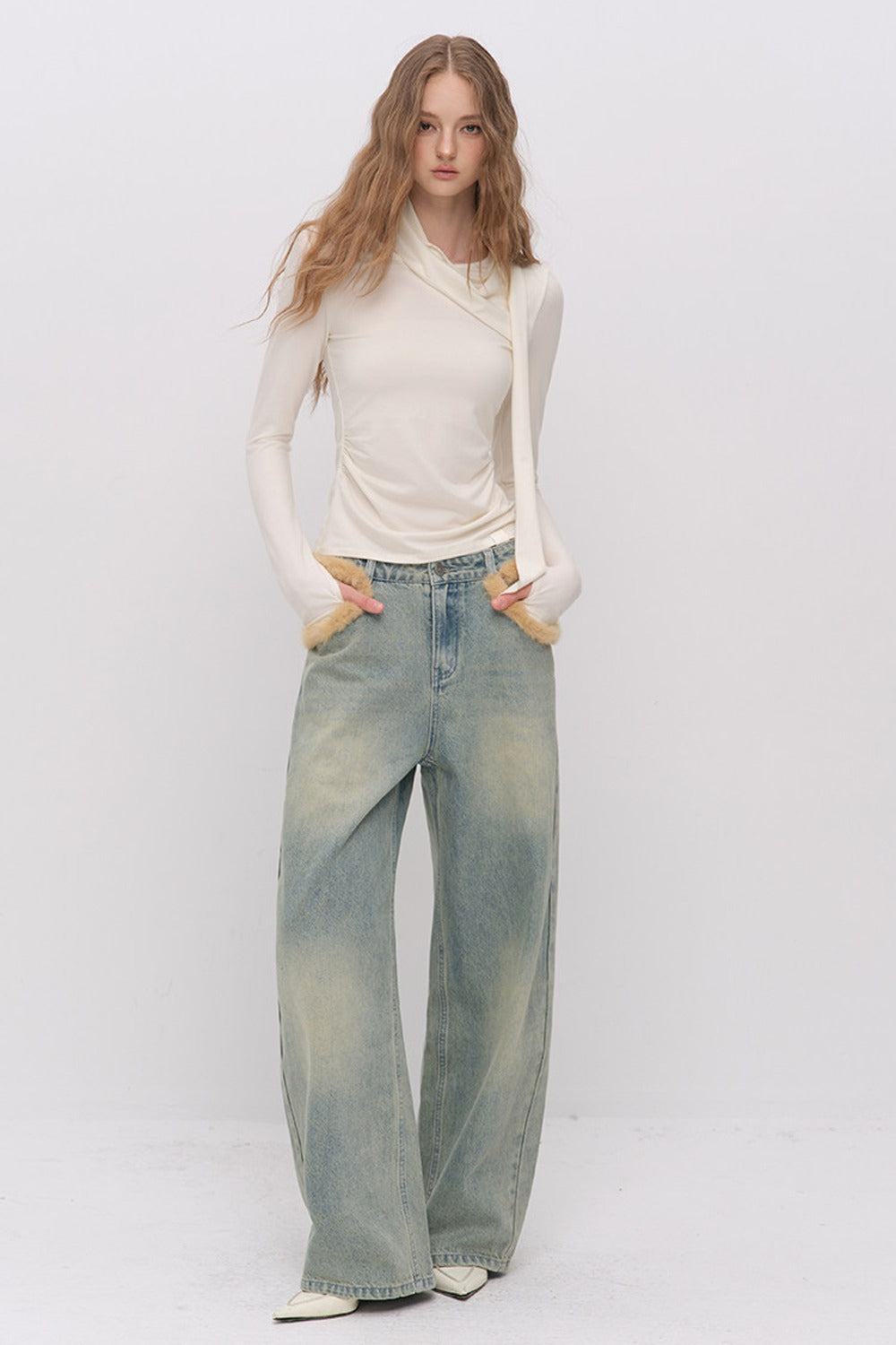 Irregular Ruched Halter Ribbon T-Shirt