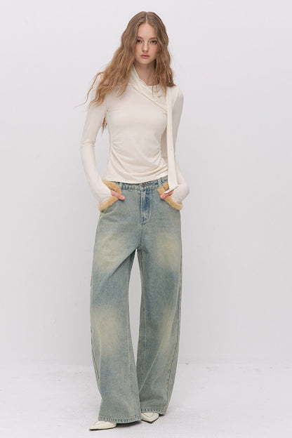 Irregular Ruched Halter Ribbon T-Shirt