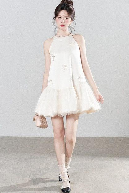 Apricot Halter Mesh Dress