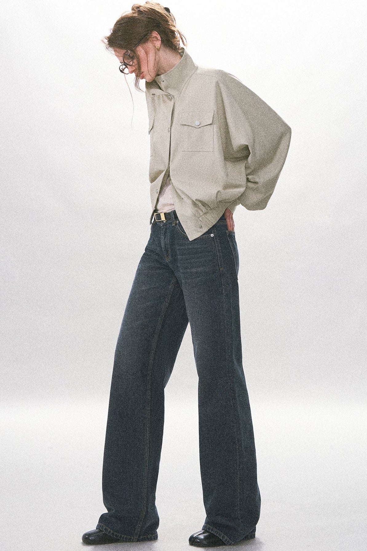 Pantalon en denim délavé vintage à jambe droite
