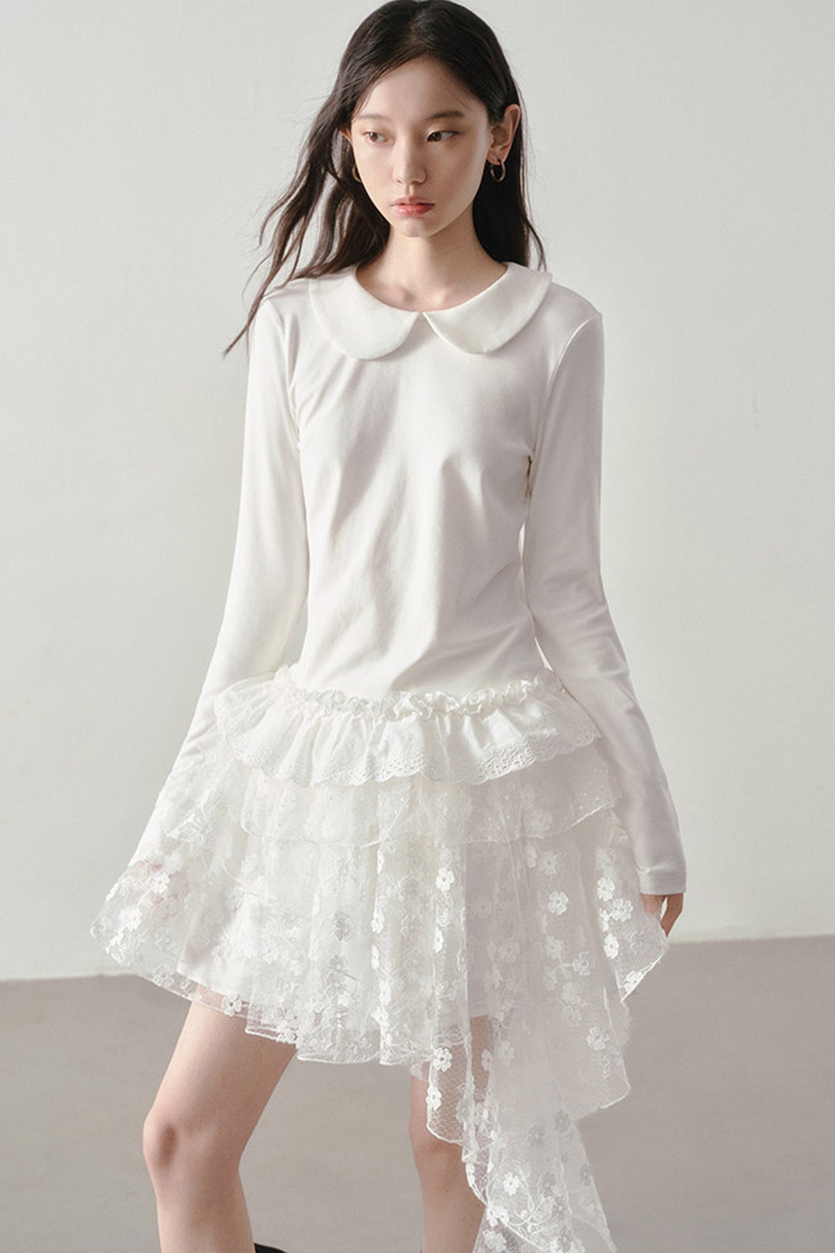 White Floral Lace Mesh High-Waisted Skirt