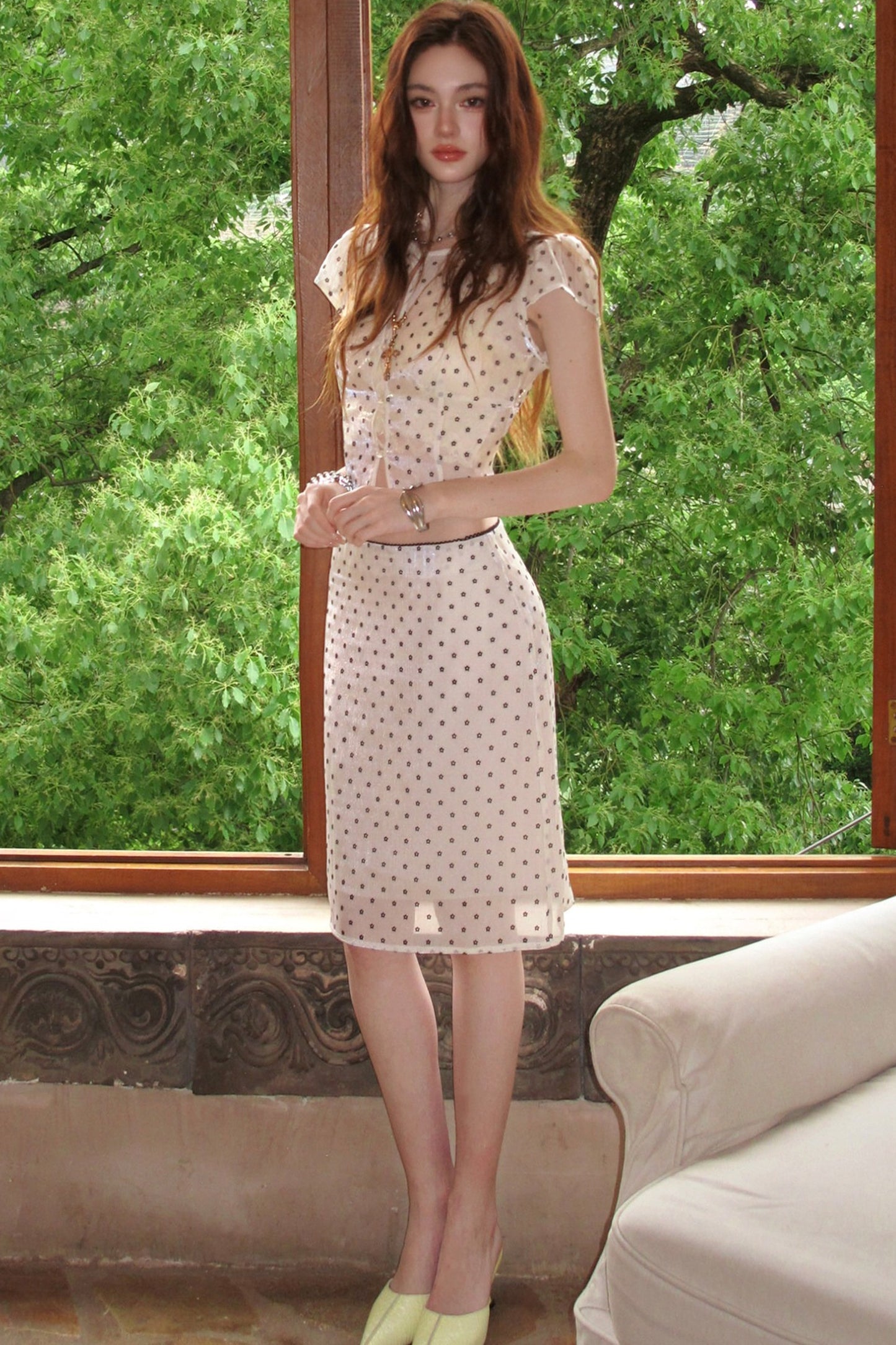 Glossy Polka Dot Top and Skirt Set-Up