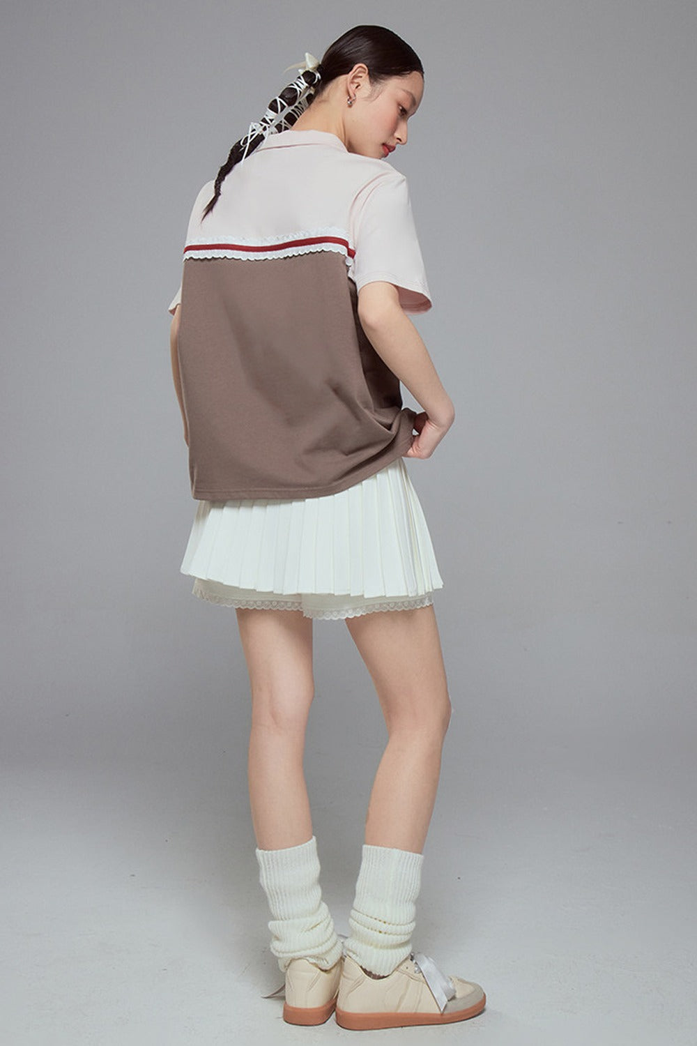 Color Block Lace Trim Cotton Polo