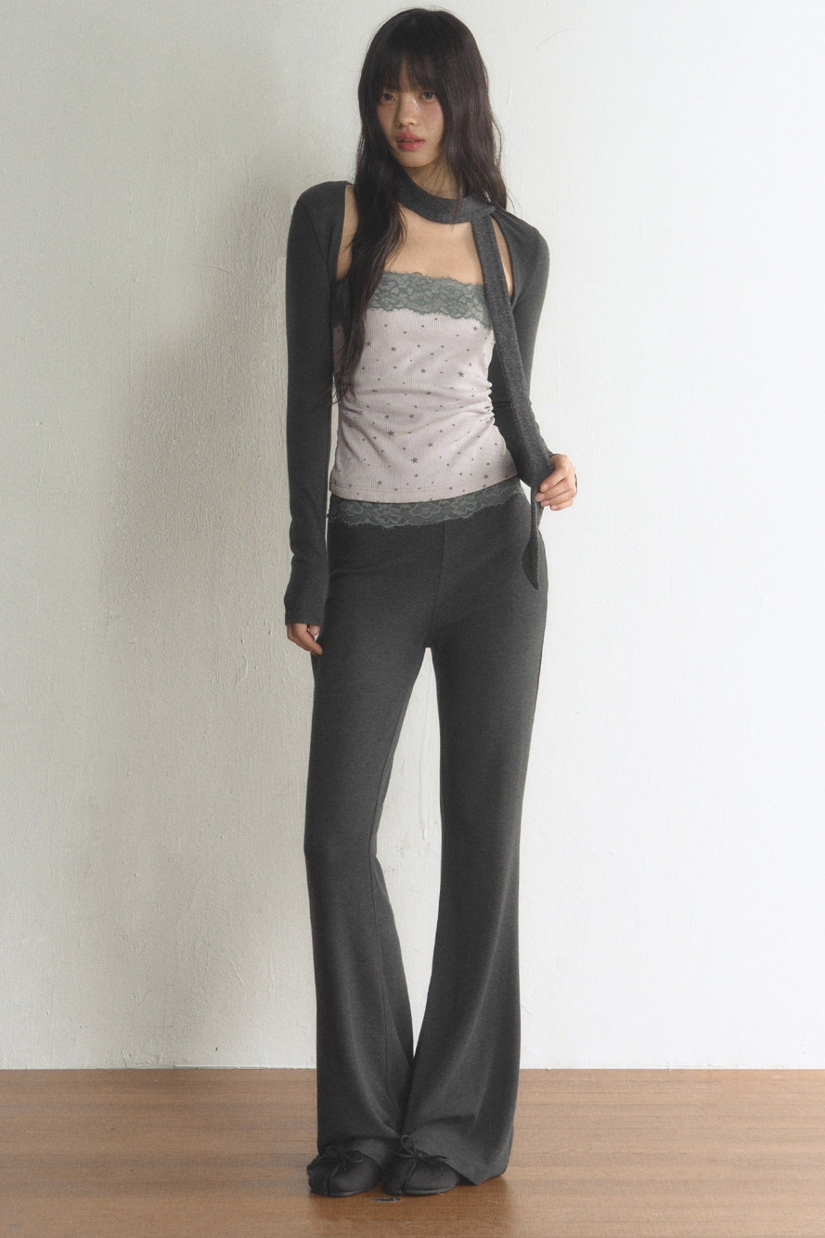High-Waisted Lace Waistband Flared Pants