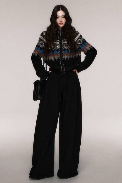 Short Icelandic Jacquard Zip Cardigan