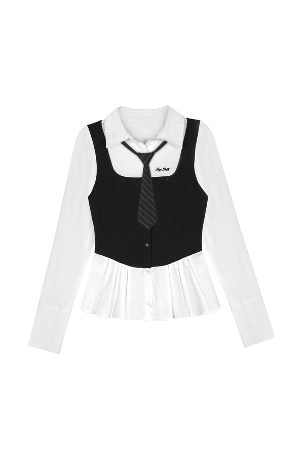Black White Layered-Look Shirt Set-Up