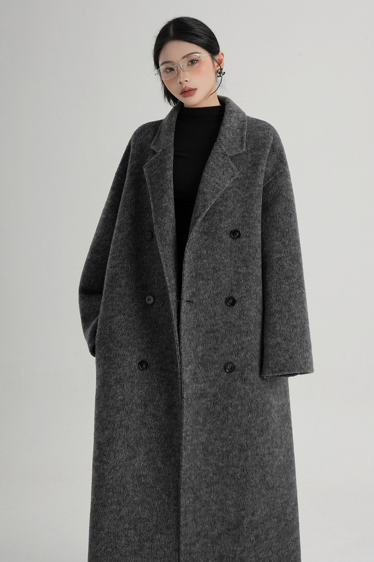 Cappotto ampio lungo in lana double face