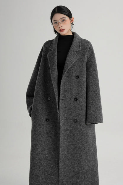 Cappotto ampio lungo in lana double face