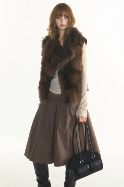 Reversible Fur Trim Knitted Patchwork Vest