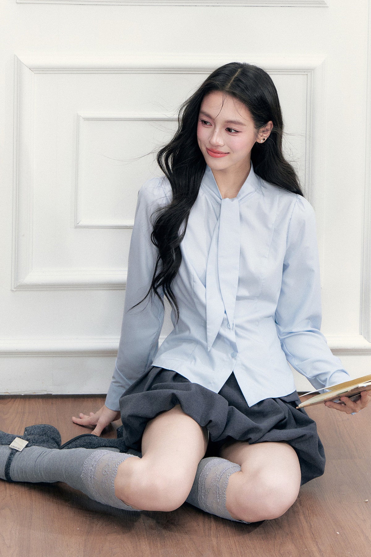 Pleated Skirt Shirt Vest Set-Up