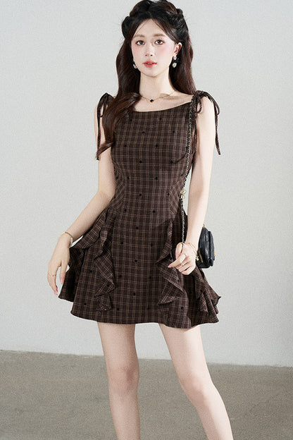 Plaid Ruffle Sleeveless Dress