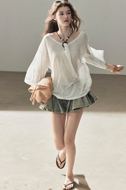 Loose Sheer Knotted Cover-Up Top