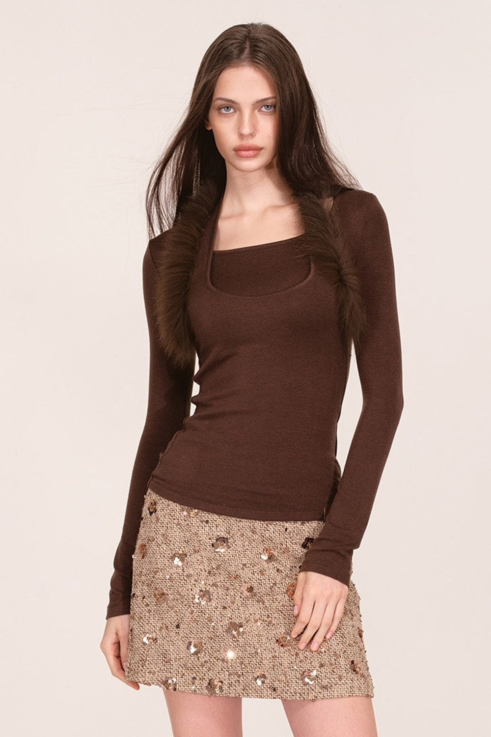 Sequin Tweed A-Line Skirt