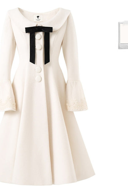 Flared Off-White Mid-Length Coat Dress