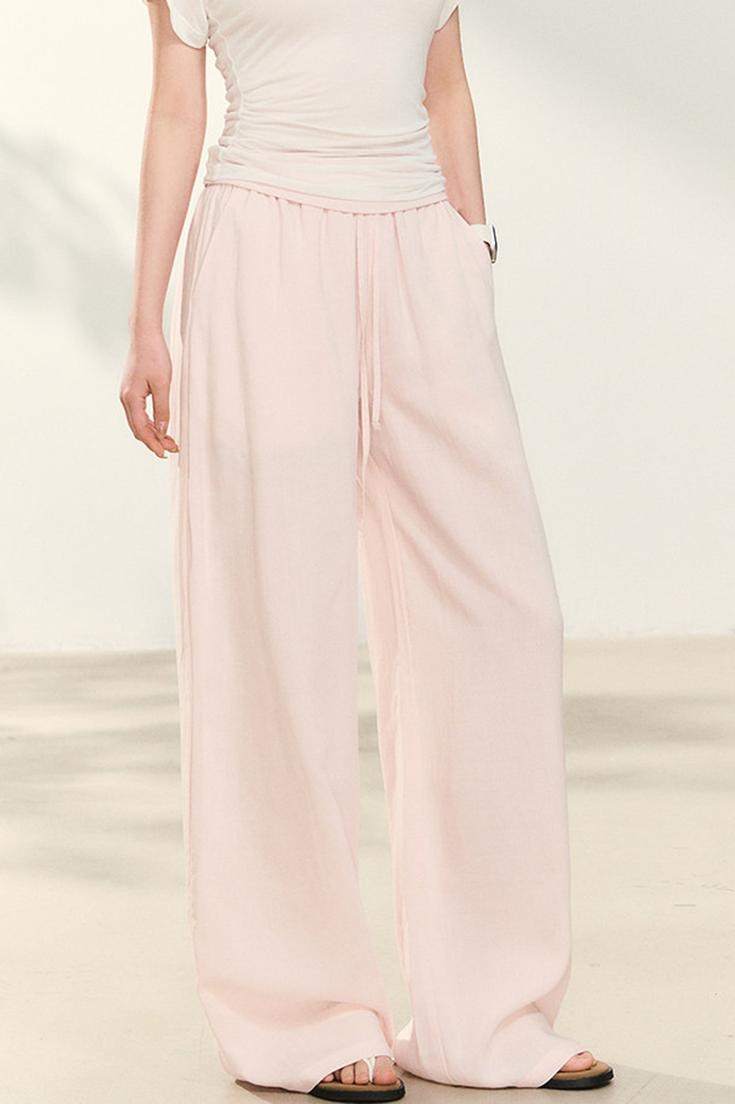 Light Pink Tencel Linen Parachute Pants