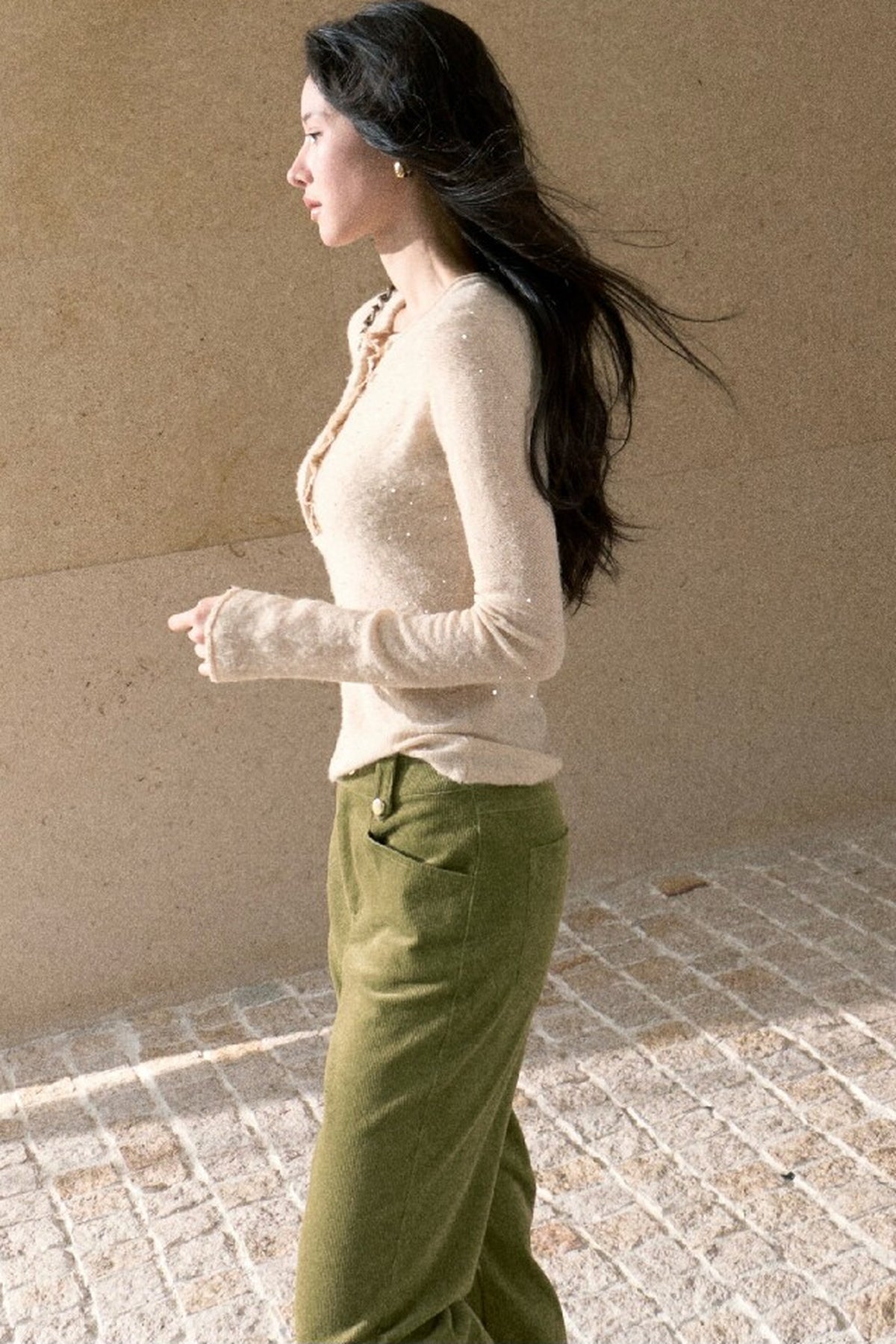 Wool Blend Sequin Lace Trim Top
