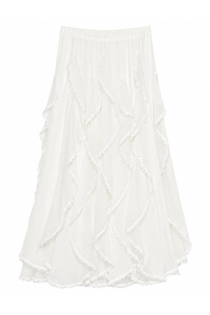Ensemble 3 pièces composé d’une veste délavée, d’un haut à manches longues en dentelle et d’une jupe