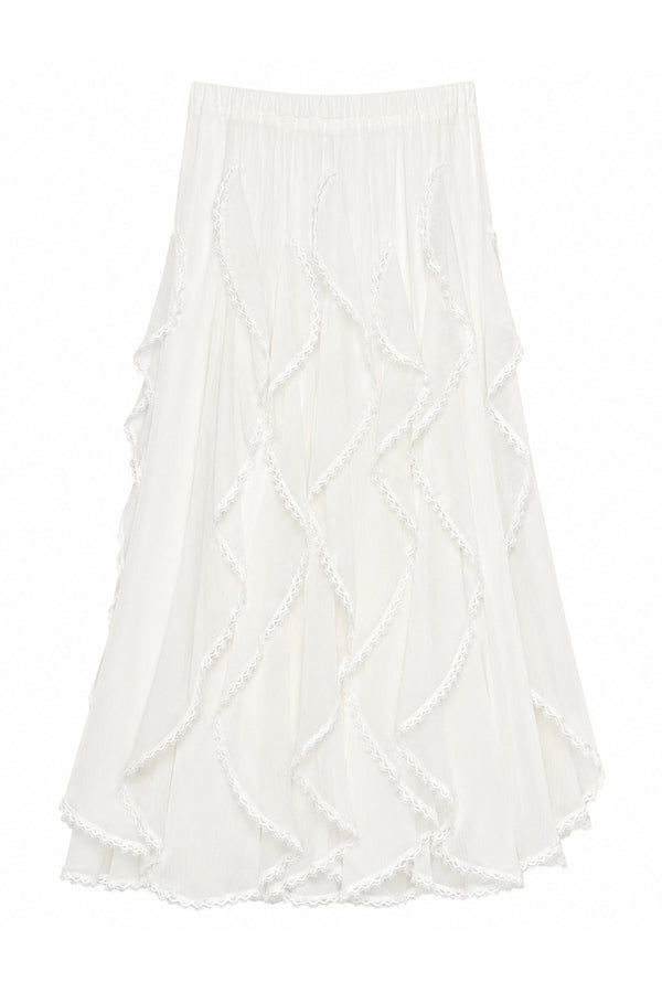 Washed Jacket With Lace Long Sleeve Top and Skirt 3-Piece Set-Up