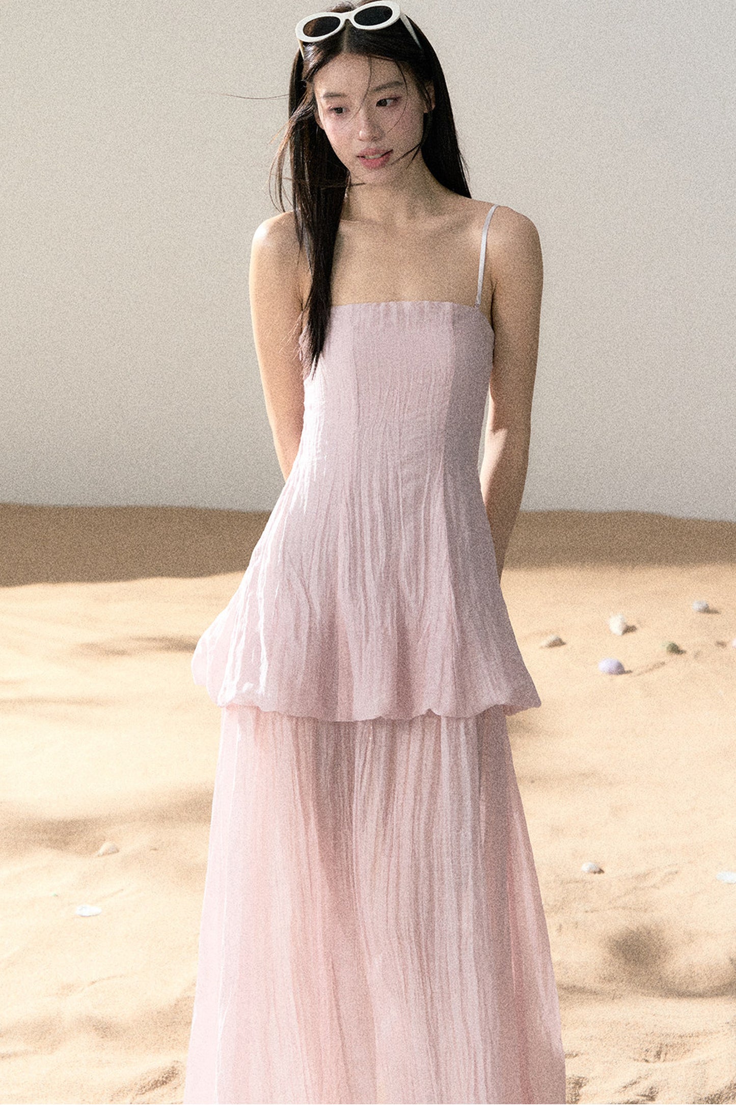 Ramie Pleated A-Line Dress