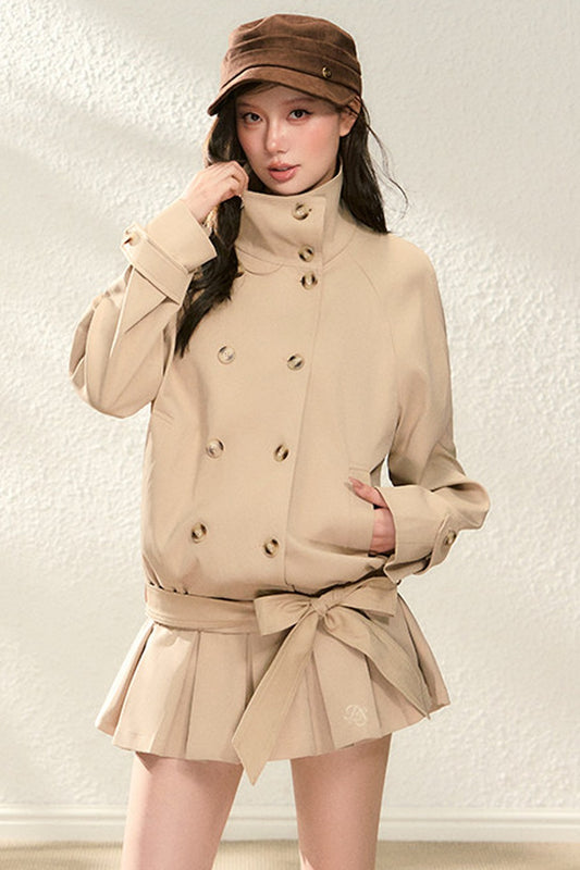 Style Pleated Skirt and Short Coat Set