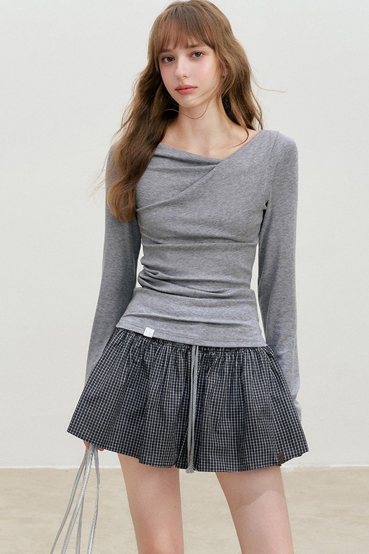 Drawstring Plaid A-Line Skirt
