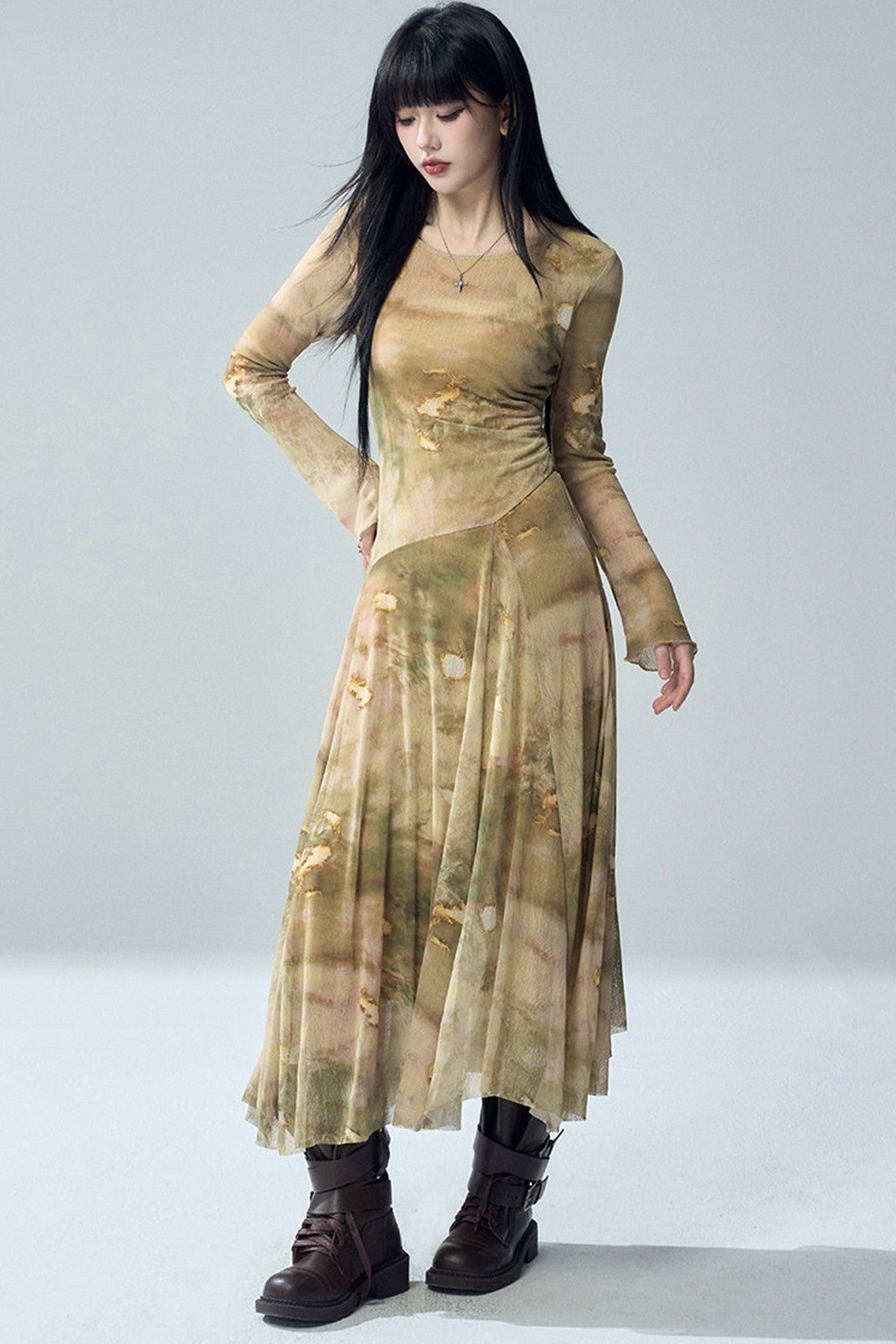 Long Sleeve Tie-Dye Dress