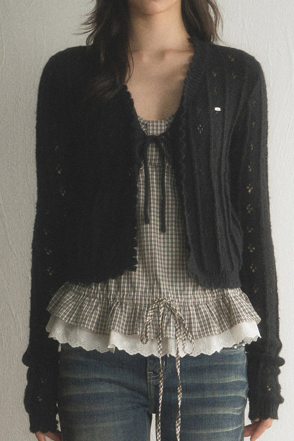 Hollow Knit Cardigan and Jeans Set-Up