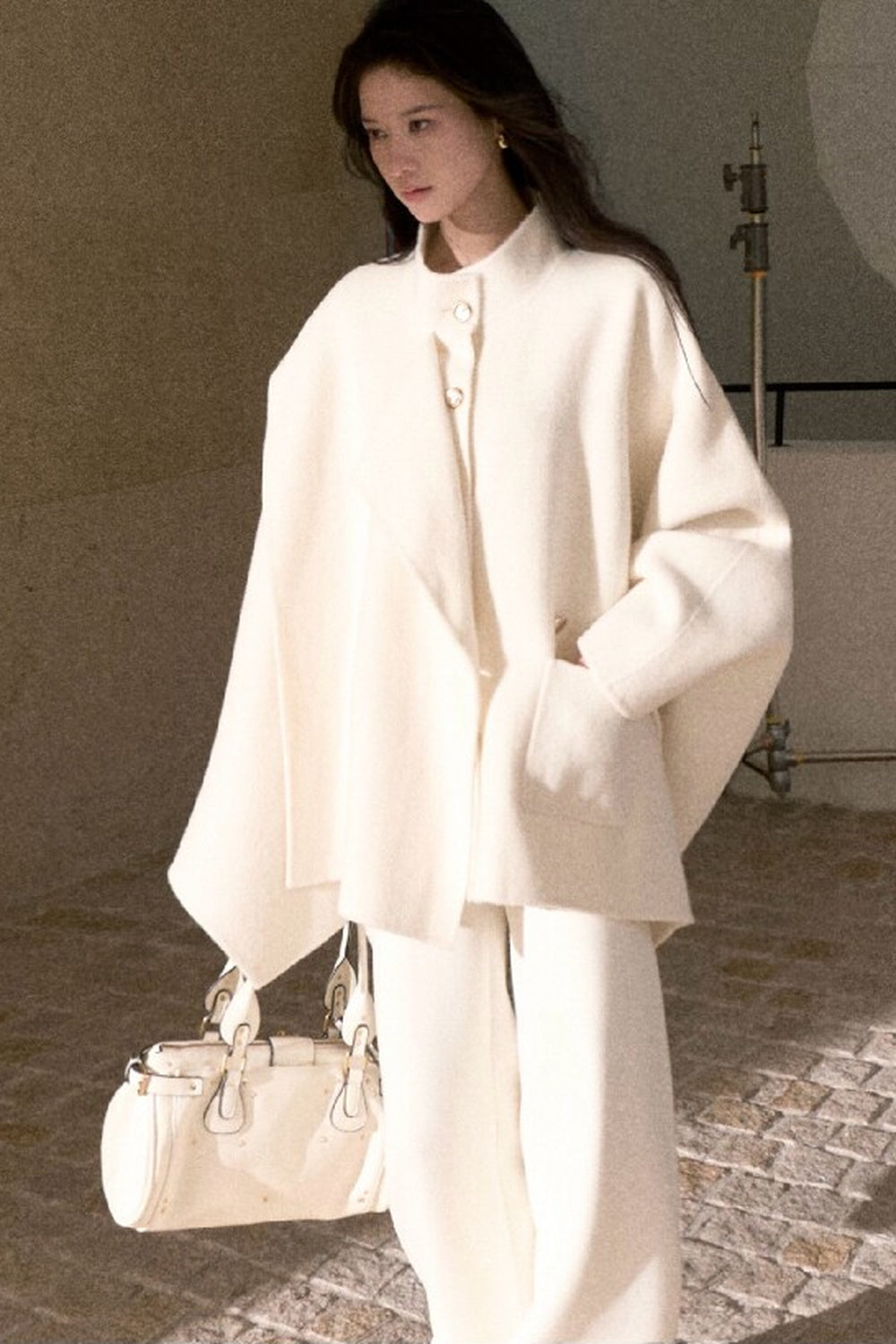 Mid-Length Double-Sided Wool Wrap Cape