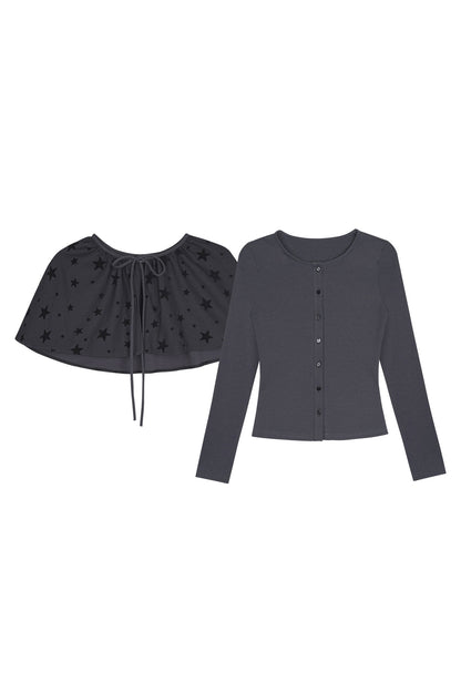 Star Schalkragen-Zweiteiler-Strickjacke