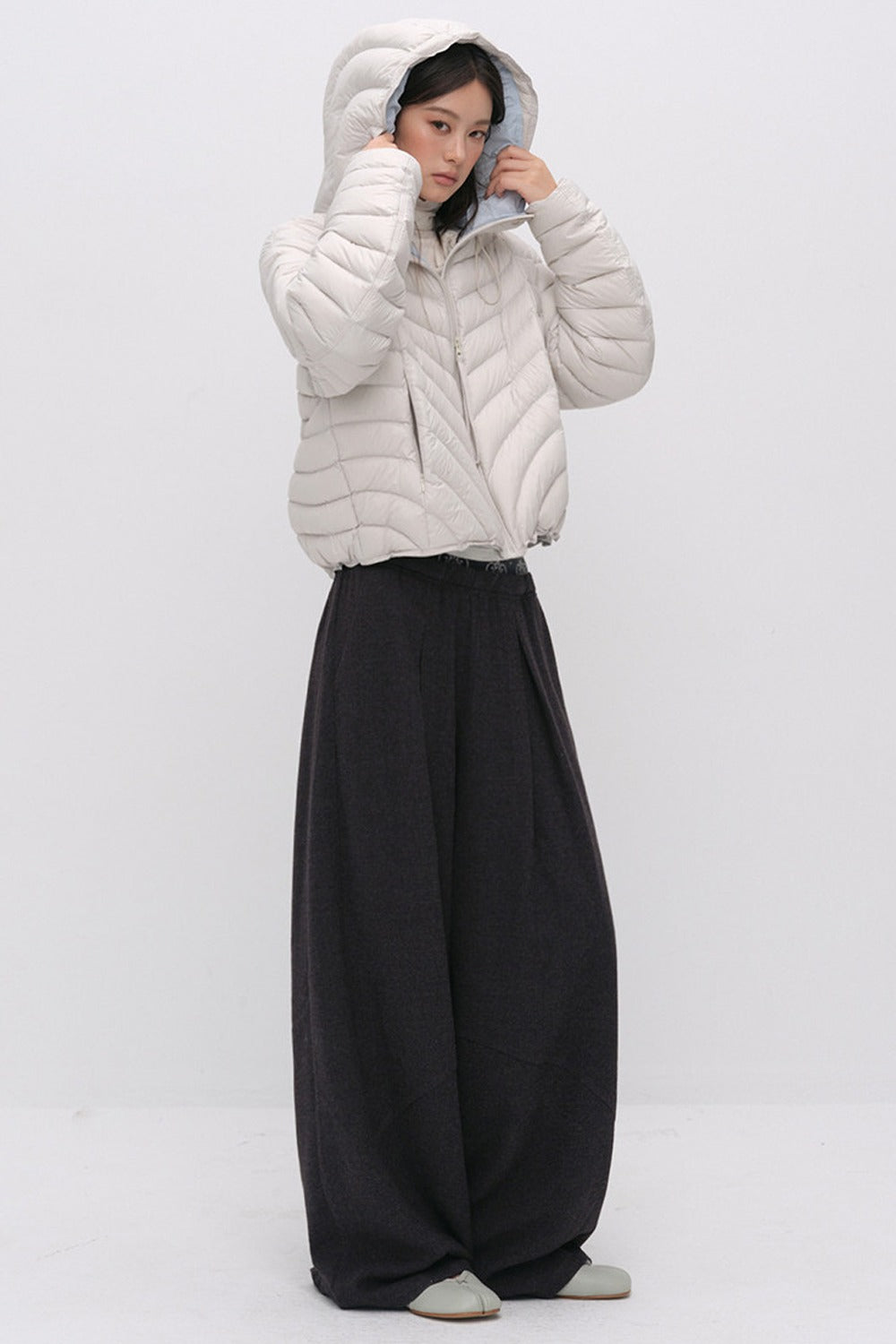 3D Quilted Drawstring Hooded Down Jacket