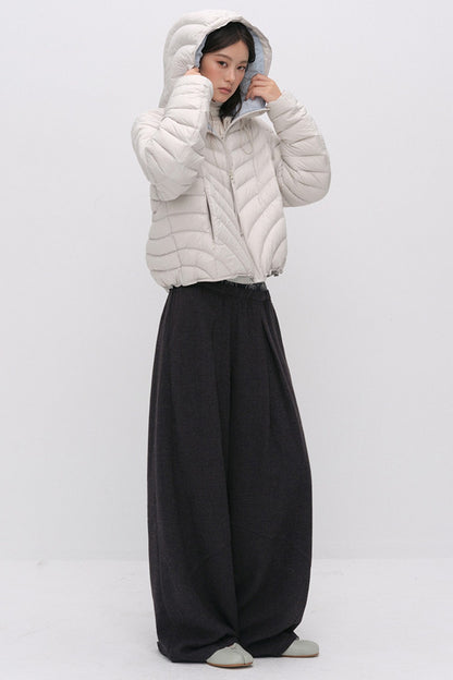 3D Quilted Drawstring Hooded Down Jacket
