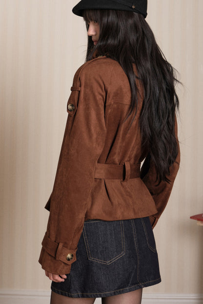 Double-Breasted Suede Trench Coat