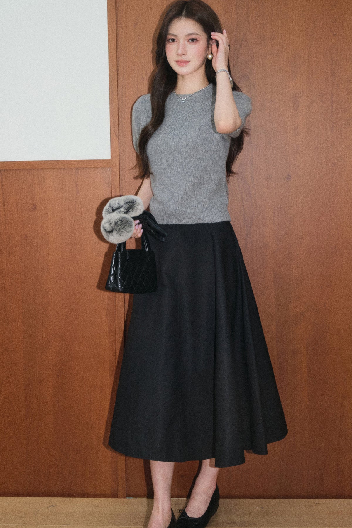 Red Wool Pullover and Retro A-Line Skirt Set-Up