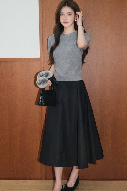 Red Wool Pullover and Retro A-Line Skirt Set-Up