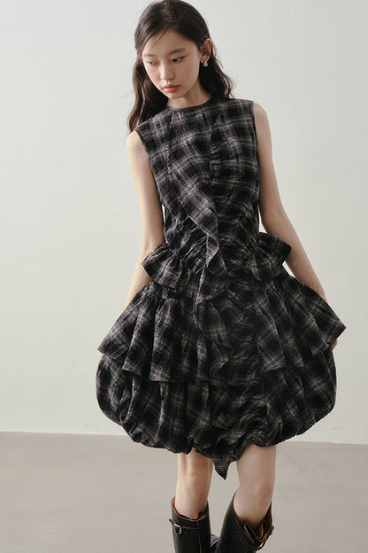 Plaid Ruffle Flower Bud Dress