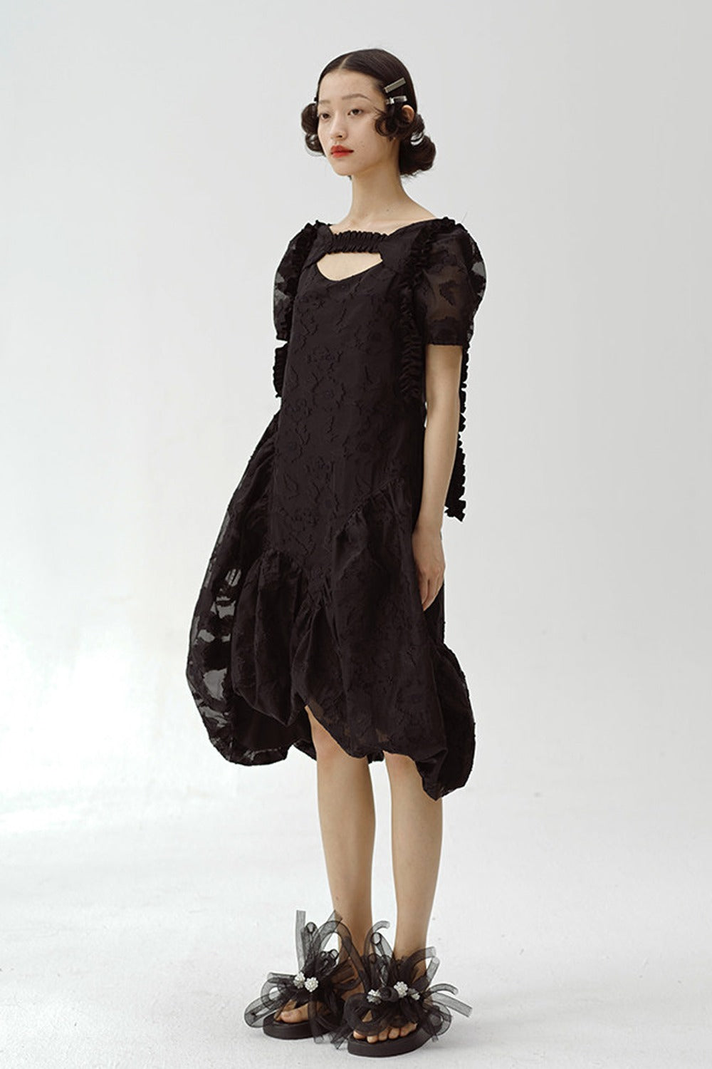 Irregular Floral Puff Dress