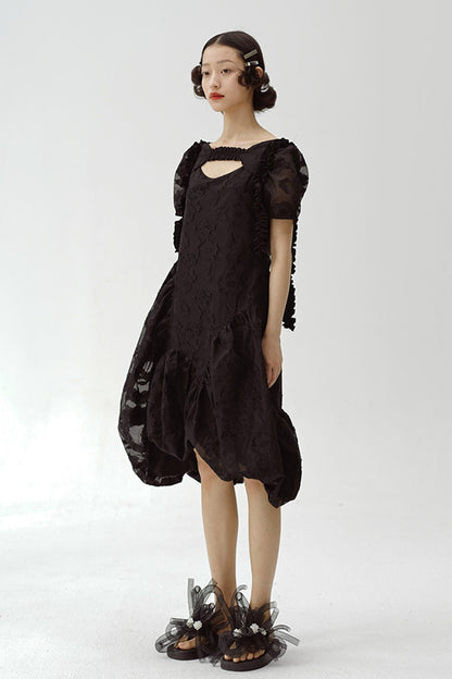 Irregular Floral Puff Dress