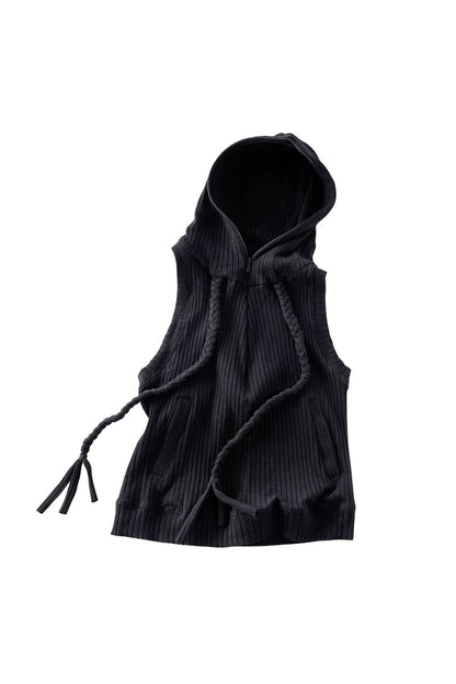 Black Hooded Vest Top