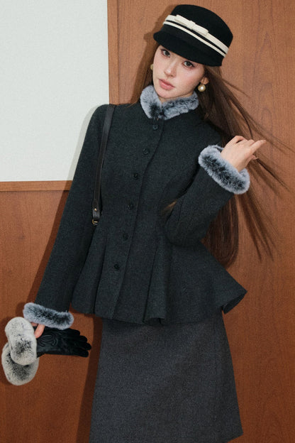 Gray Wool Jacket and Skirt Set-Up